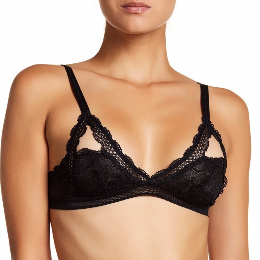 NWT Sam Edelman Black Sexy Sheer Mesh Peekaboo Lace Bralette Bra New With Tags